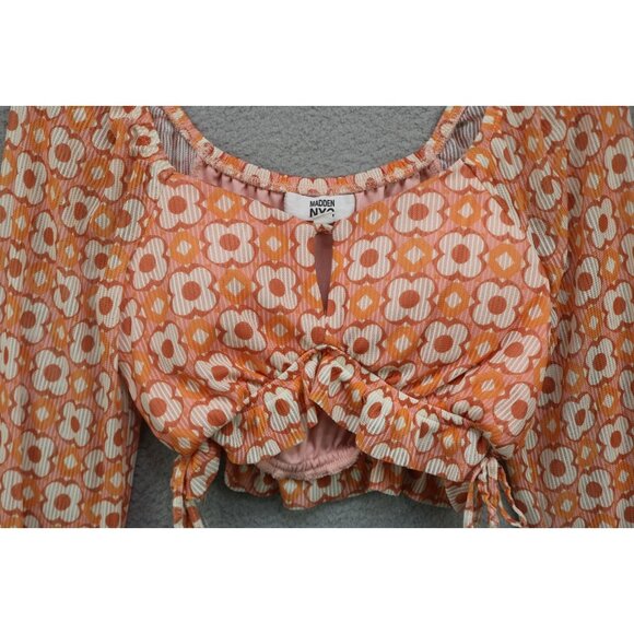 Madden NYC Long Mesh Puff Sleeve Crop Top-Size Small-BOHO - Picture 2 of 10